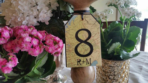 map table numbers by lakecoutnrycottage | travel themed wedding ideas: https://emmalinebride.com/themes/travel-theme-wedding-ideas/