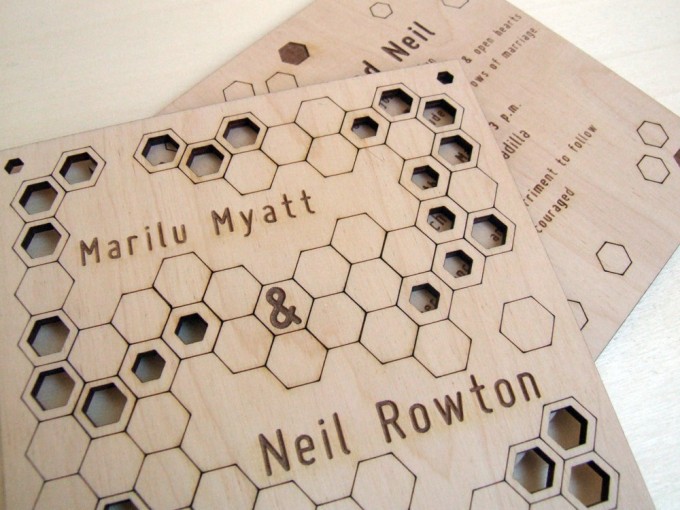 modern honeycomb hexagon wedding invitations large by AsymmetreeWedding