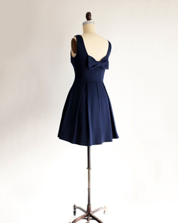navy bridesmaid dress with bow on back