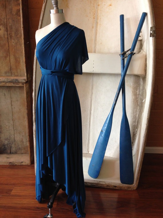 one shoulder peacock blue bridesmaid dress by coraliebeatrix