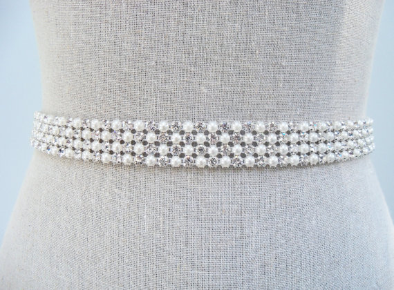 pearls and rhinestone sash by SparkleSMBridal | via Should I Add a Sash to My Dress? on Emmaline Bride | https://emmalinebride.com/bride/should-i-add-sash-to-wedding-dress/