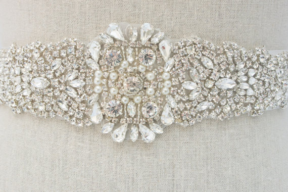 rhinestone sash belt by SparkleSMBridal | via Should I Add a Sash to My Dress? on Emmaline Bride | https://emmalinebride.com/bride/should-i-add-sash-to-wedding-dress/