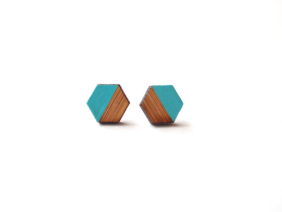 teal hexagon earrings by HoneyGingerToast