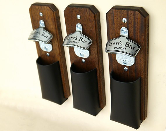 Cool wall mount bottle openers for groomsmen gifts. By Capcatchers.