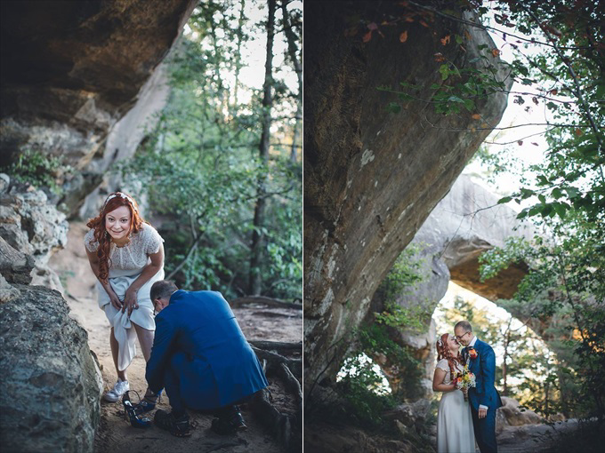 Plan Destination Elopement Weddings in Colorado or Kentucky | Angelyn + Justin's Red River Gorge Wedding in Kentucky (Intimate small wedding) | http://www.emmalinebride.com/real-weddings/plan-a-breathtaking-destination-elopement-in-kentucky-colorado-mountains/ | photo: My Tiny Wedding/Two Colorado - Kentucky and Colorado Wedding Photographer, Venue, Officiate wedding package
