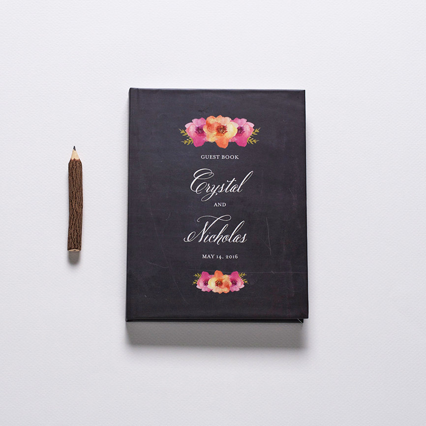 chalkboard and floral guest book
