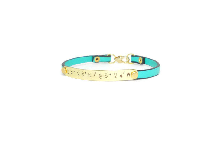cute latitude longitude bracelets for bridesmaids - aqua
