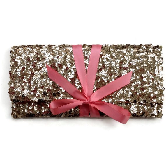 gold sequin clutch purse with ribbon by ao3designs