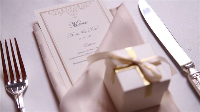 kohl mansion wedding table setting menu | A Luxurious Wedding at the Kohl Mansion (California Weddings) | http://www.emmalinebride.com/real-weddings/a-luxurious-wedding-at-the-kohl-mansion-real-wedding-video/ | Film (Wedding Video): Baby Blue Film