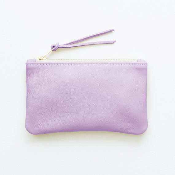 lavender leather clutch for bridesmaids instead of flowers