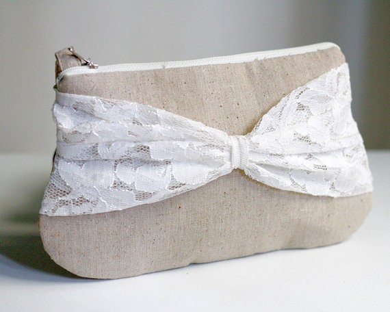 linen and bow lace clutch