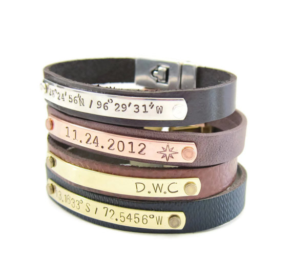 mens leather latitude and longitude bracelets