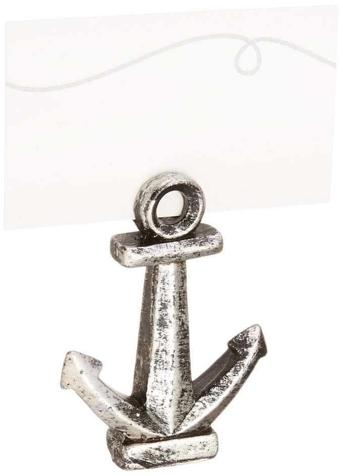nautical wedding theme ideas - place card holders made from silver anchors