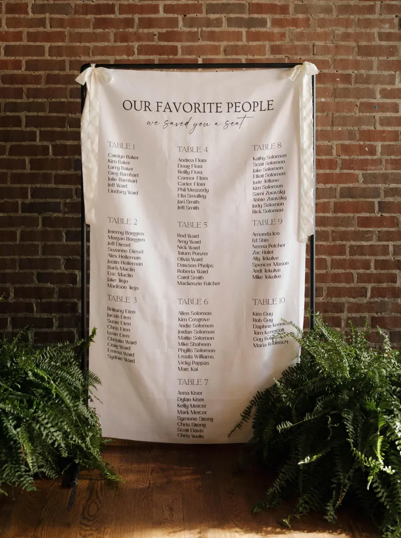 minimalist fabric wedding seating chart