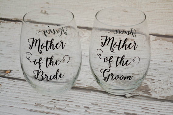mother of the bride stemless wine glass