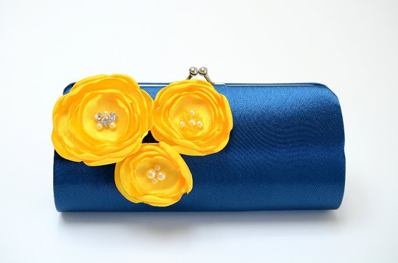 navy and yellow clutch by fallensparrow | bridesmaid clutches instead of flowers via https://emmalinebride.com/bridesmaid/clutches-instead-of-flowers/