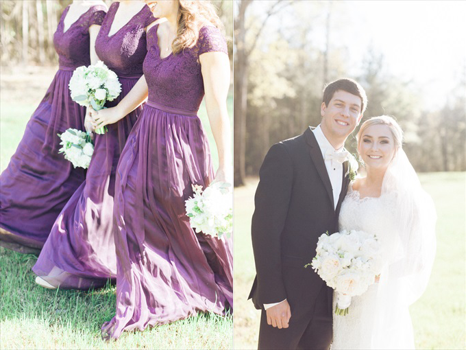 purple bridesmaid dresses bride groom | A Beautiful Sainte Terre Louisiana Wedding(Real Weddings) | http://www.emmalinebride.com/real-weddings/a-beautiful-sainte-terre-wedding-in-louisiana-real-weddings/ | Photo:  Photography by Micahla Wilson