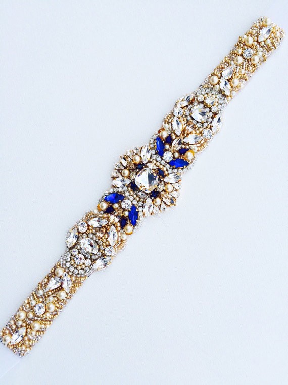 sapphire blue dress sash by KNRHANDMADE