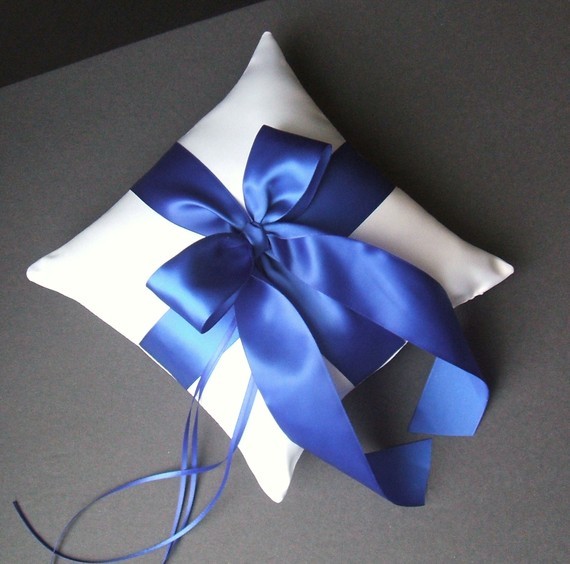 satin ring pillow in sapphire blue by romancingjuliet