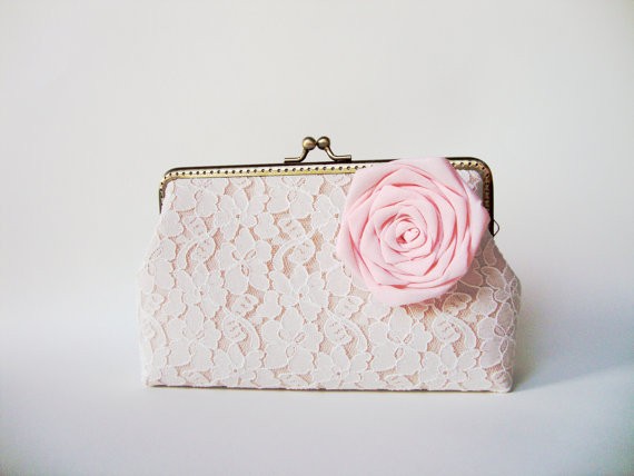 shabby chic white lace clutch purse