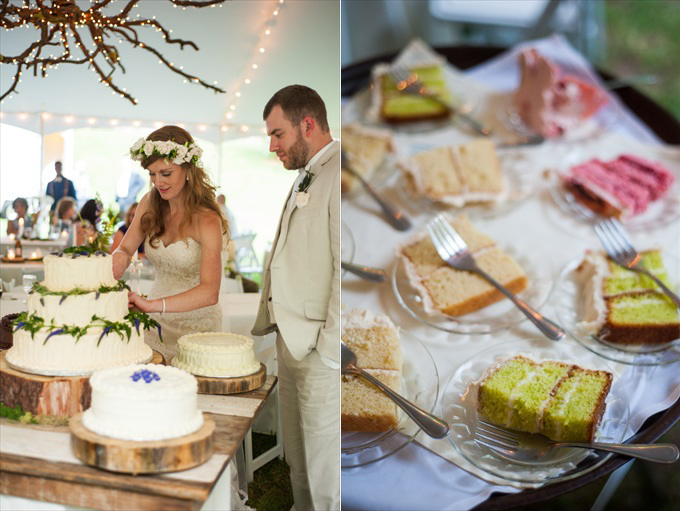 spring wedding bride cutting cake | Kelly and Paul's Rustic Spring Wedding in Georgia (Georgia Weddings) | http://www.emmalinebride.com/real-weddings/a-magnificent-rustic-spring-wedding-in-georgia-weddings/ | photo: You Are Raven