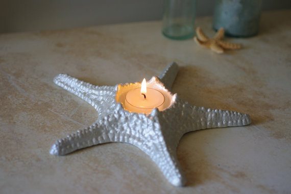 starfish candle holder by bytheseashoredecor | via 50+ nautical wedding theme ideas at EmmalineBride.com