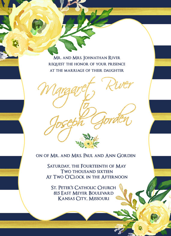 wedding invites - navy and yellow 2