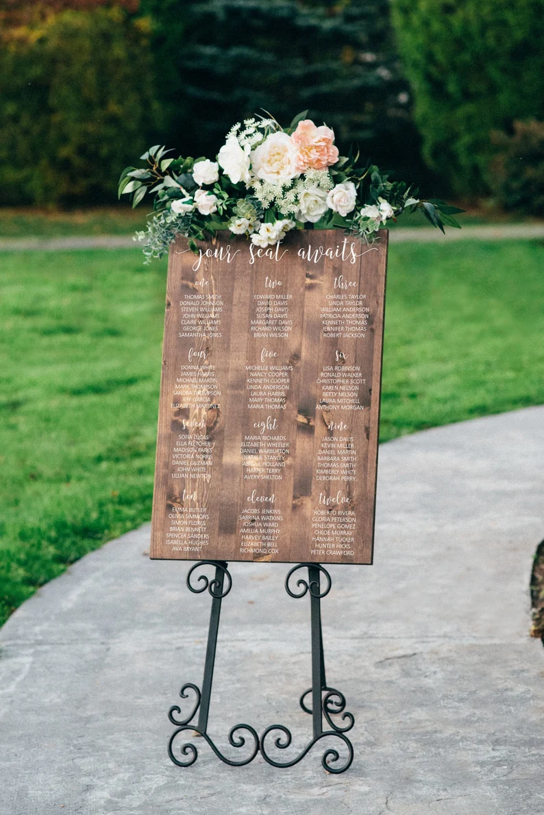 wooden wedding seating chart