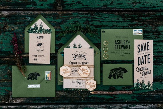 Woodland and Watercolor Bear Wedding Invitation | rustic wedding invitations etsy finds | by Wide Eyes Paper Co. | https://emmalinebride.com/rustic/invitations-rustic-weddings/