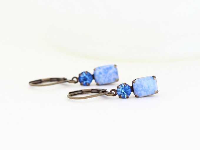 blue drop jewel earrings