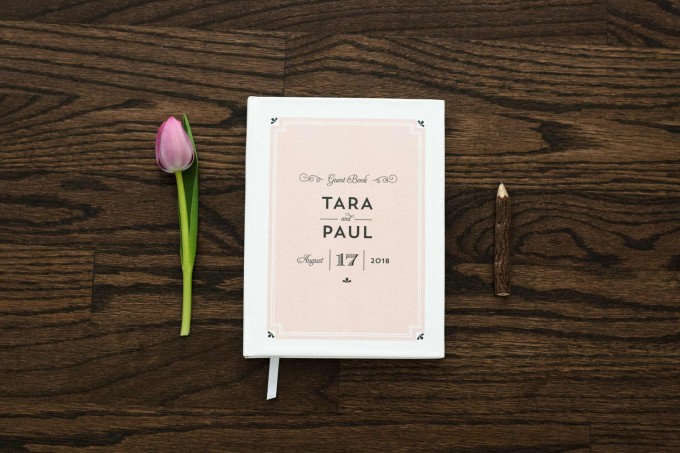 blush pink and white guest book