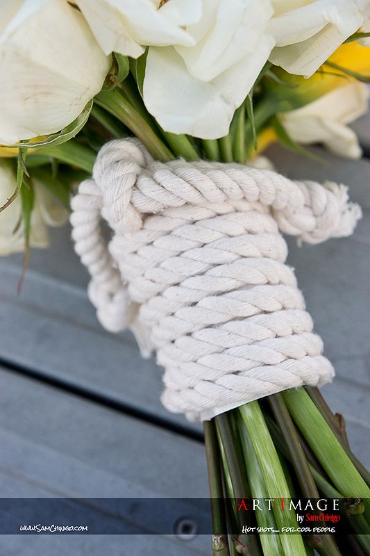 bouquet wrapped in rope | photo: sam chinigo | wedding bouquet wraps: https://emmalinebride.com/bouquets/wedding-bouquet-wraps/
