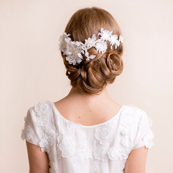 bridal headpiece on lace floral | hairstyles accessories weddings | https://emmalinebride.com/bride/hairstyles-accessories-weddings/ | via florentes: http://etsy.me/22yo1LX