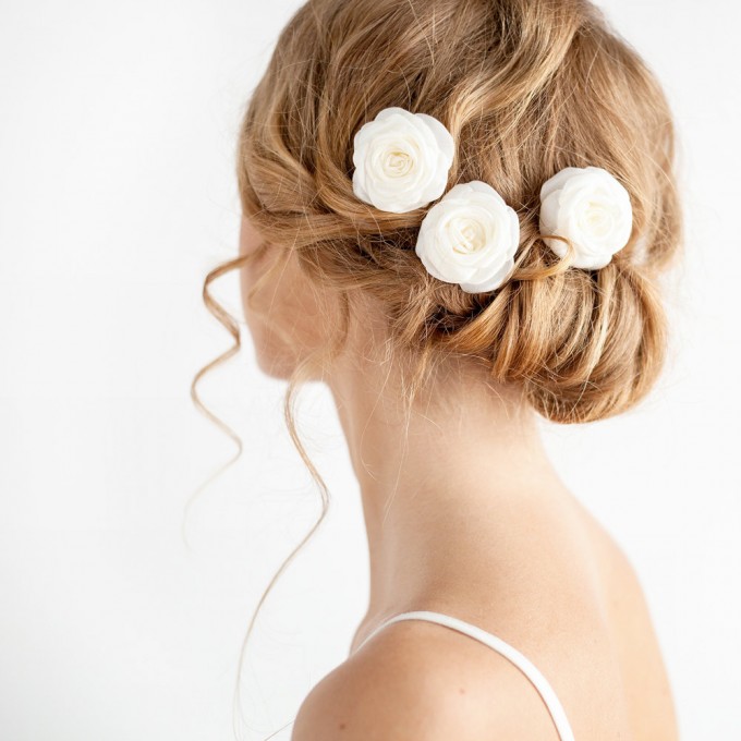 bridal rose hair pins | hairstyles accessories weddings | https://emmalinebride.com/bride/hairstyles-accessories-weddings/ | via florentes: http://etsy.me/22yo1LX