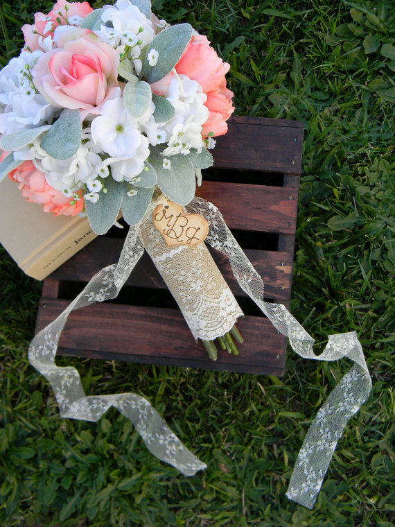 burlap and lace rustic wedding bouquet wrap | wedding bouquet wraps: https://emmalinebride.com/bouquets/wedding-bouquet-wraps/
