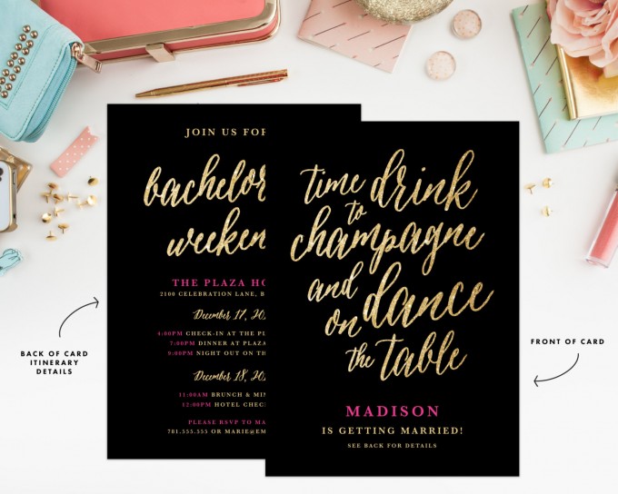 champagne bachelorette party invitation by fineanddandypaperie | champagne bachelorette party ideas https://emmalinebride.com/how-to/plan-champagne-bachelorette-party