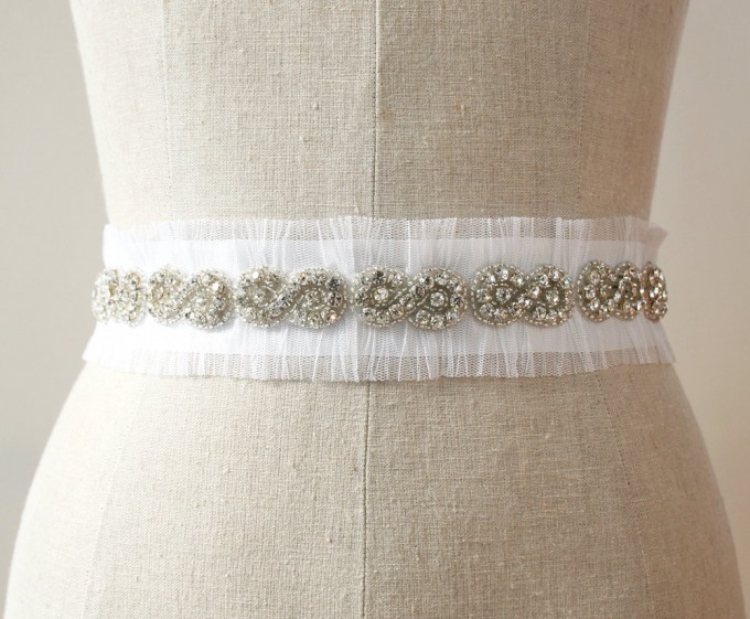 Tulle and Crystal Dress Sash | by Laura Stark | sashes dress | https://emmalinebride.com/bride/bridal-sashes-dress