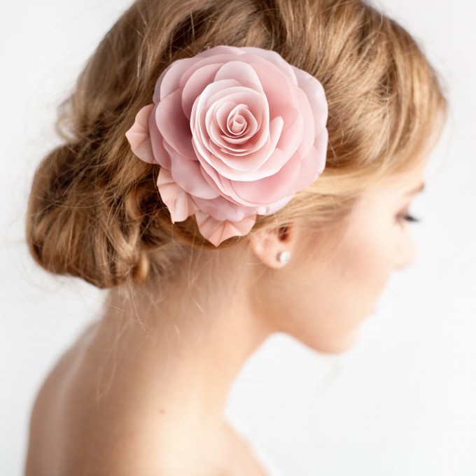 dusty rose hair flower | hairstyles accessories weddings | https://emmalinebride.com/bride/hairstyles-accessories-weddings/ | via florentes: http://etsy.me/22yo1LX