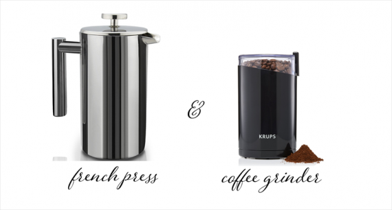 french press and coffee grinder