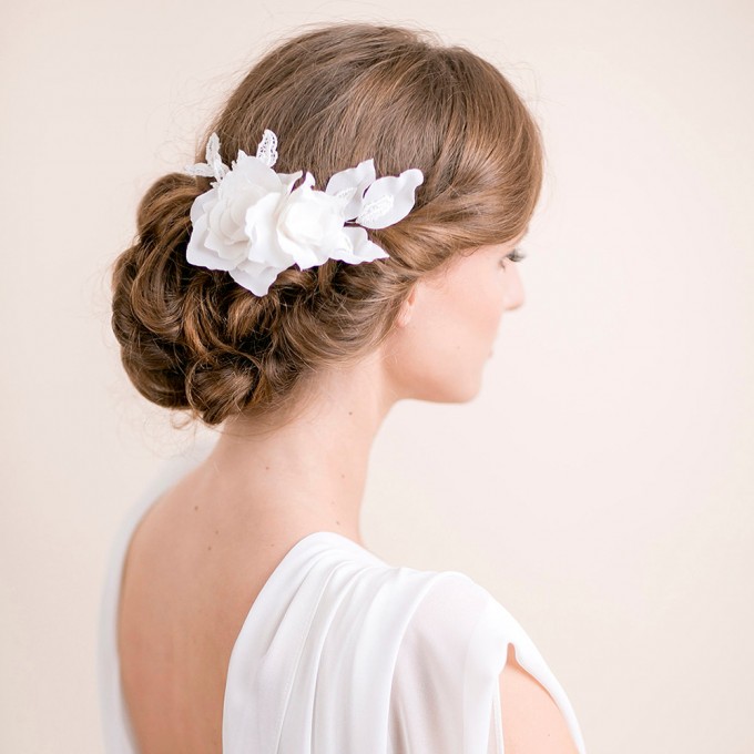 lily magnolia flower hair comb | hairstyles accessories weddings | https://emmalinebride.com/bride/hairstyles-accessories-weddings/ | via florentes: http://etsy.me/22yo1LX