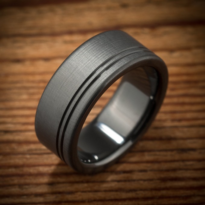 mens wedding band black zirconium ring