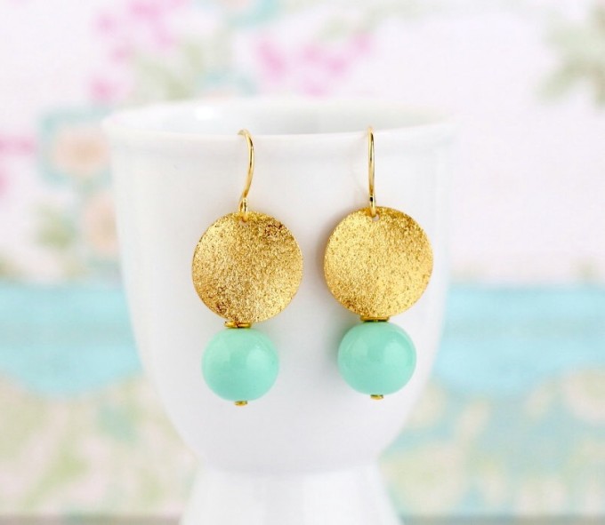 mint green and gold earrings