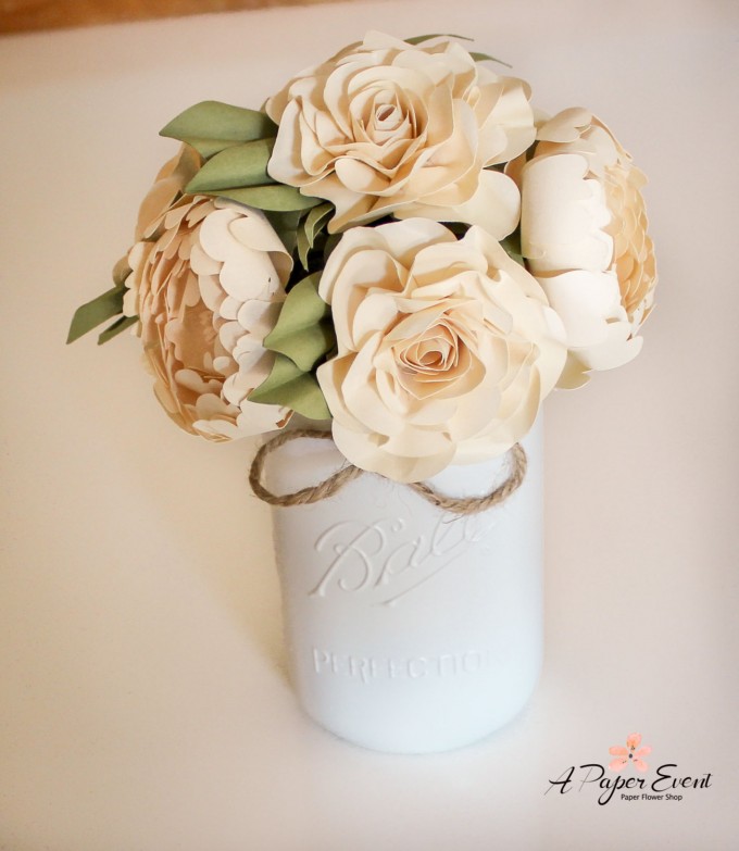 Paper Flower Bouquet in Mason Jar | by A Paper Event | https://emmalinebride.com/reception/paper-flower-backdrops/