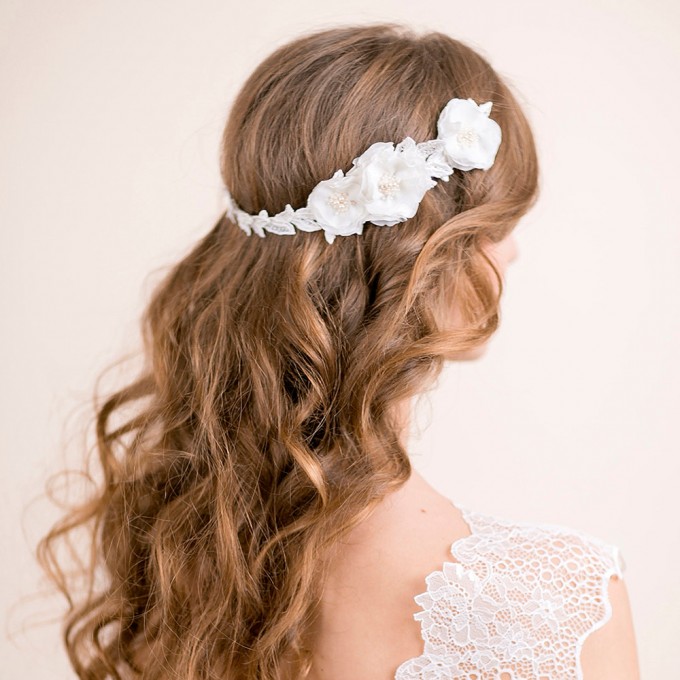 ranunculus flowers hair accessory hair down hairstyle | hairstyles accessories weddings | https://emmalinebride.com/bride/hairstyles-accessories-weddings/ | via florentes: http://etsy.me/22yo1LX