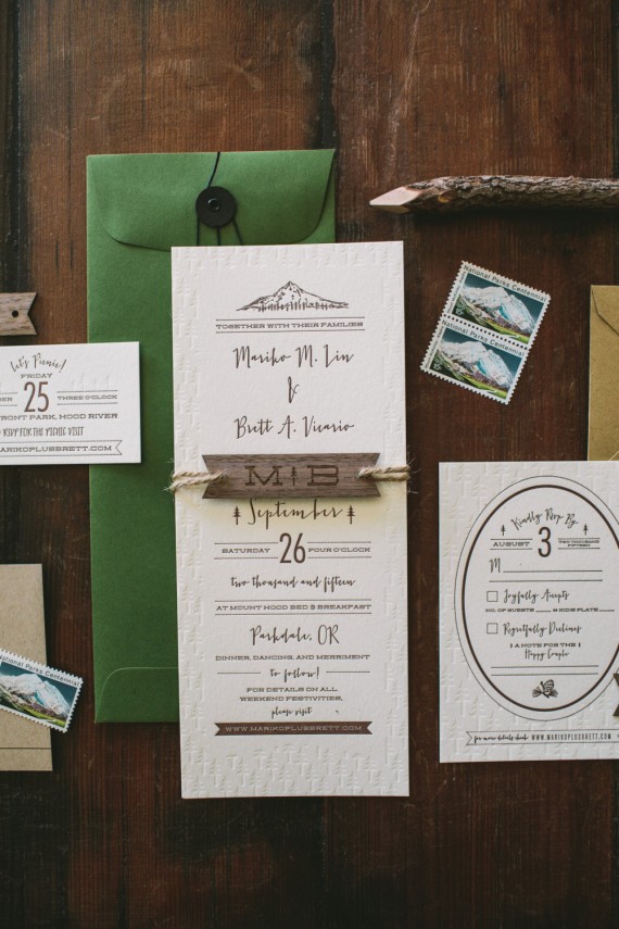 rustic tree and mountain invitation | rustic wedding invitations | by Wide Eyes Paper Co. | https://emmalinebride.com/rustic/invitations-rustic-weddings/