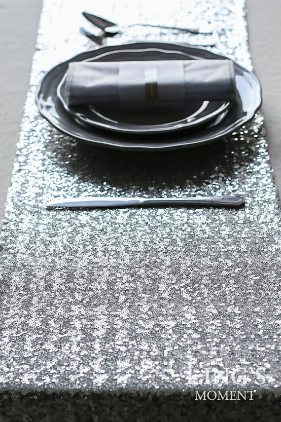 silver sequin table runner