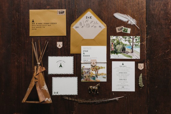 woodland camping wedding invitation | rustic wedding invitations | by Wide Eyes Paper Co. | https://emmalinebride.com/rustic/invitations-rustic-weddings/