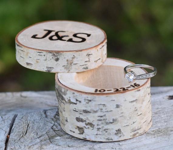carved birch wedding ring box by birchworks | 41 Beautiful Rustic Ring Pillows Etsy | https://emmalinebride.com/rustic/ring-pillows-etsy-weddings/