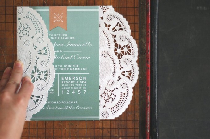 diy lace wrapped doily invitations | Lace Invitation Sleeve