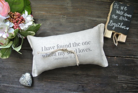 found the one whom my soul loves ring pillow by decoratedroom | 41 Beautiful Rustic Ring Pillows Etsy | https://emmalinebride.com/rustic/ring-pillows-etsy-weddings/